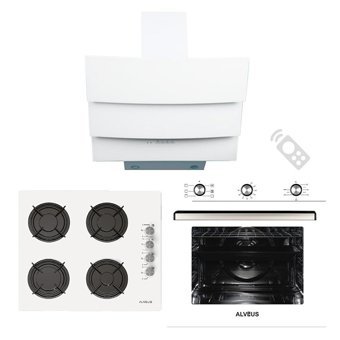 Alveus Ege 614 GLS 640 -MFA614 - MOD W Dokunmatik Doğalgazlı Cam Klasik Set Üstü Davlumbaz 3'lü Ankastre Set Beyaz