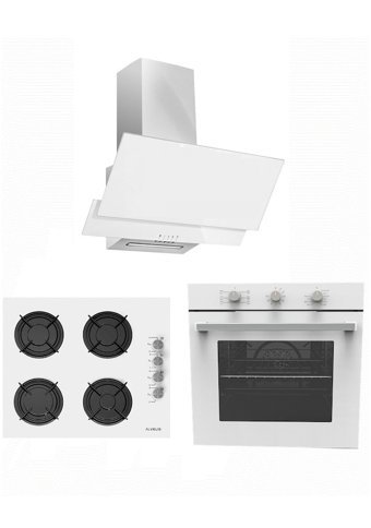 Alveus Ecoplus AF860 - A10 - AD07 Doğalgazlı Cam Klasik Set Üstü Davlumbaz 3'lü Ankastre Set Beyaz