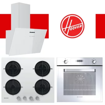 Hoover HDG6C1GWTK + HVW6MW + HOT3051WI Dokunmatik Doğalgazlı Cam Klasik Set Üstü Davlumbaz 3'lü Ankastre Set Beyaz