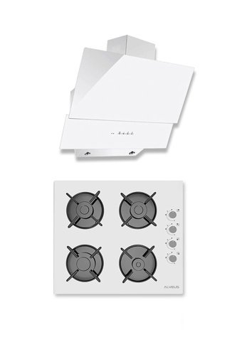 Alveus Pure GLS 640 - MOD 3000 Dokunmatik Doğalgazlı Cam Klasik Ocak Davlumbaz İkili Set 2'li Ankastre Set Beyaz