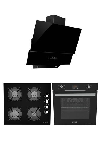 Alveus Premium MFA 627 - GLS 640 - MOD 3000 Dokunmatik Doğalgazlı Cam Klasik Set Üstü Davlumbaz 3'lü Ankastre Set Siyah