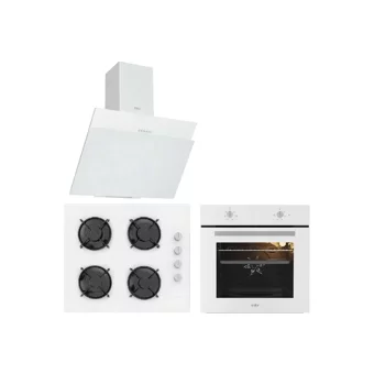 Esty 3462W01 -ACO5601W01 - AEF6601W03 Turbolu Doğalgazlı Cam Klasik Set Üstü Davlumbaz 3'lü Ankastre Set Beyaz