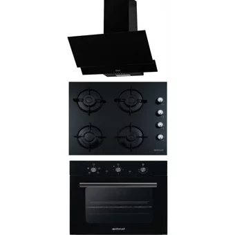 İtimat 6021 - 1531 - DV7030 Doğalgazlı Cam Klasik Set Üstü Davlumbaz 3'lü Ankastre Set Siyah