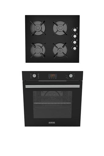 Alveus Kristal GLS640-MFA627 Dokunmatik Doğalgazlı Cam Klasik Ankastre Fırın Ocak 2'li Ankastre Set Siyah