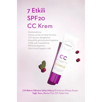 Lumene 7 Etkili Renk Dengeleyici Güneş Koruyuculu Işıltılı CC Krem Açık Ton 7 ml