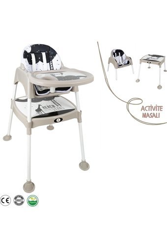 Baby Roys 3 in 1 Emniyet Kemerli 15 kg Kapasiteli Tekerleksiz Tepsili Oturaklı Portatif Mama Sandalyesi Bej