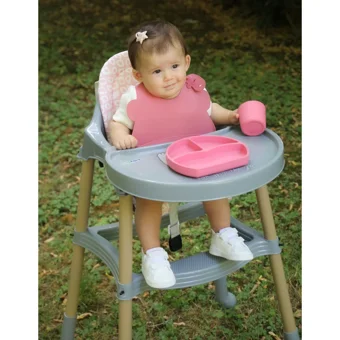 Baby Jem Art-727 Emniyet Kemerli 15 kg Kapasiteli Tekerleksiz Tepsili Oturaklı Mama Sandalyesi Antrasit
