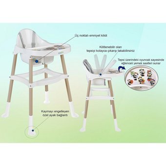 Baby Jem Icon 15 kg Kapasiteli Tekerleksiz Tepsili Oturaklı Mama Sandalyesi Gri