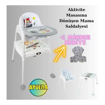 Ayvella Arabalı Emniyet Kemerli 20 kg Kapasiteli Tekerleksiz Tepsili Oturaklı Portatif Mama Sandalyesi Beyaz-Gri