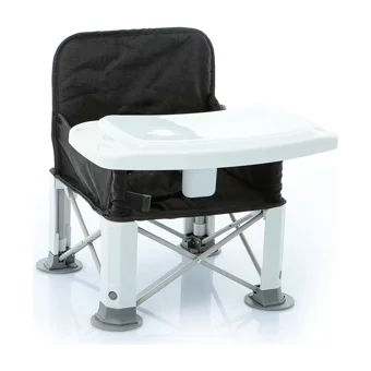 Baby Plus Picnic Emniyet Kemerli Kapasiteli Tekerleksiz Sandalye Üstü Tepsili Yükselticili Katlanır Portatif Mama Sandalyesi Siyah