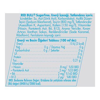 Red Bull Enerji İçeceği Şekersiz 4 Adet 250 ml