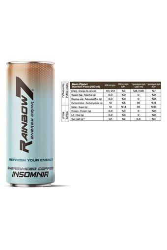 Rainbow7 Kahve Aromalı Enerji İçeceği 24 Adet 250 ml