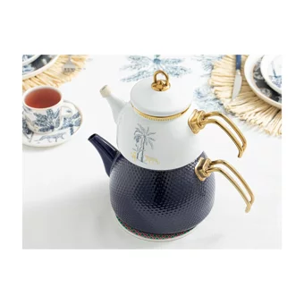 English Home Toile Botanical Emaye Çaydanlık Beyaz Siyah