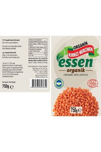 Essen Organik Kırmızı Mercimek 750 gr