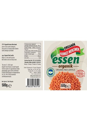 Essen Organik Kırmızı Mercimek 500 gr