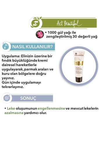 Yves Rocher Riche Creme Güllü Tüm Ciltler Güneş Koruyuculu Organik Vegan Parfümlü El Kremi 50 ml