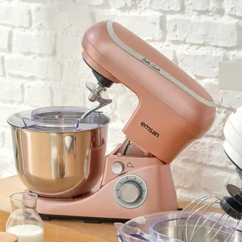 Emsan Bella Gusto Paslanmaz Çelik 1300 W 5 lt Standlı Hamur Yoğurma ve Mutfak Şefi Pembe