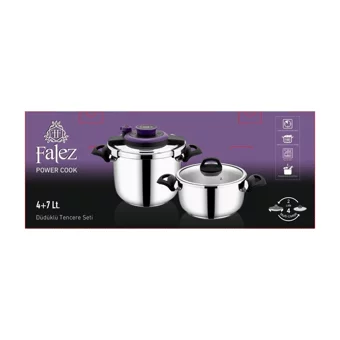 Falez Power Cook Clipso Kapak Termik Tabanlı 4 lt-7 lt Düdüklü Tencere Seti Mor