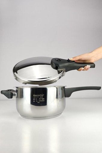 Hascevher Bionet Clipso Kapak Alüminyum Tabanlı 4 lt Düdüklü Tencere Siyah