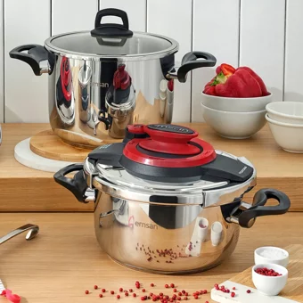 Emsan Montana Clipso Kapak İndüksiyon Tabanlı 4 lt-6.5 lt Düdüklü Tencere Seti Kırmızı-Siyah