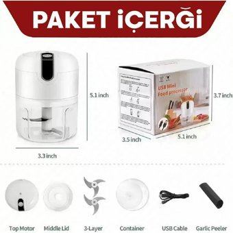 Liva More 250 ml Plastik Hazneli Üç Bıçaklı Mini Şarjlı Rondo Beyaz