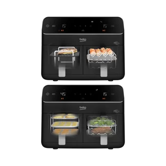 Beko FR 8284 FitFry Airfryer 8.5 lt İki Hazneli Izgara Yapan Led Ekranlı Yağsız Fritöz Siyah