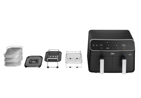 Beko FR 8284 FitFry Airfryer 8.5 lt İki Hazneli Izgara Yapan Led Ekranlı Yağsız Fritöz Siyah