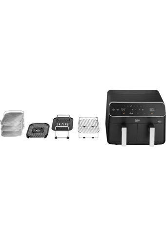 Beko FR 8284 FitFry Airfryer 8.5 lt İki Hazneli Izgara Yapan Led Ekranlı Yağsız Fritöz Siyah