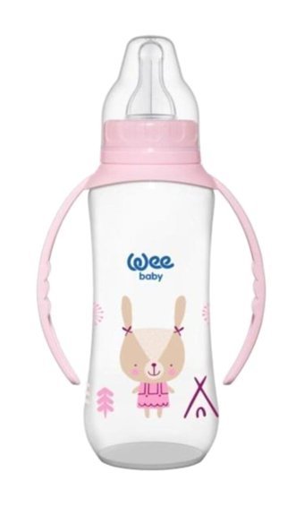 Wee Baby Polipropilen Gaz Yapmayan Antikolik Kulplu 6-18 Ay Desenli Pembe Biberon 270 ml