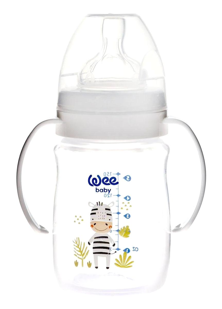 Wee Baby 483 Polipropilen Gaz Yapmayan Antikolik Yenidoğan Yavaş Akışlı Kulplu 0-6 Ay Desenli Beyaz Biberon 150 ml