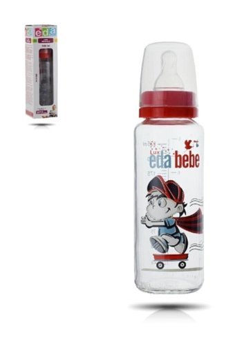 Eda Bebe 680 Polipropilen Kulpsuz Desenli Kırmızı Biberon 225 ml