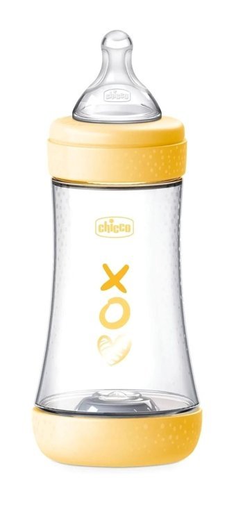 Chicco Perfect5 Polipropilen Gaz Yapmayan Antikolik Kulpsuz 2+ Ay Desenli Sarı Biberon 240 ml