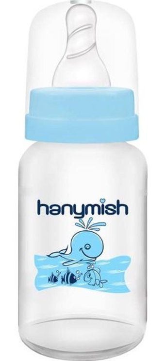 Hanymish 431 Polipropilen Yenidoğan Yavaş Akışlı Kulpsuz Desenli Mavi Biberon 125 ml