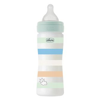 Chicco Welbeing Polipropilen Gaz Yapmayan Antikolik Kulpsuz 2+ Ay Desenli Mavi Biberon 250 ml