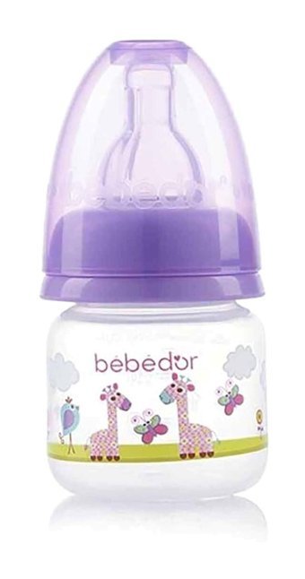 Bebedor Polipropilen Yenidoğan Yavaş Akışlı Kulpsuz 0+ Ay Desenli Mor Biberon 60 ml