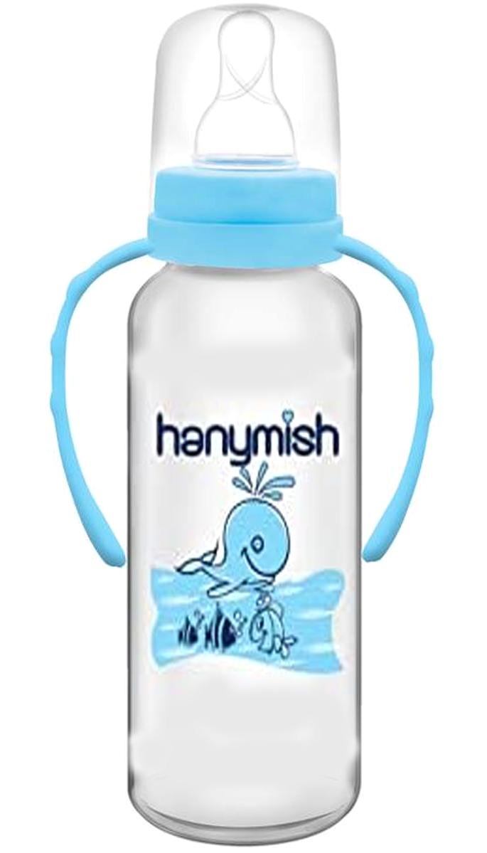 Hanymish 433 Polipropilen Kulplu Desenli Mavi Biberon 240 ml