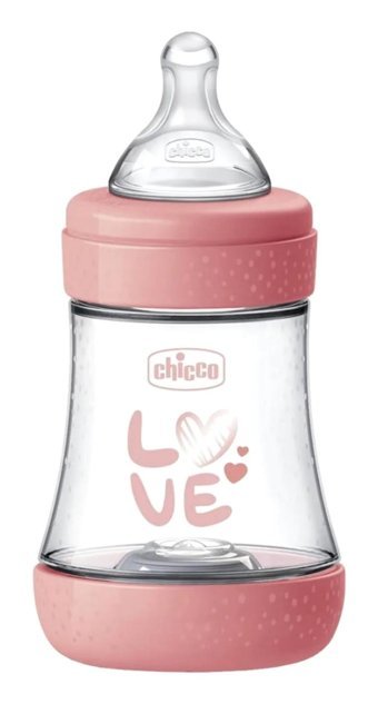 Chicco Perfect5 Polipropilen Gaz Yapmayan Antikolik Yenidoğan Yavaş Akışlı Kulpsuz 0+ Ay Desenli Pembe Biberon 150 ml