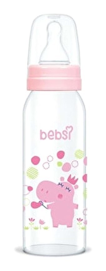 Bebsi 244 Polipropilen Yenidoğan Yavaş Akışlı Kulpsuz 0+ Ay Desenli Pembe Biberon 250 ml