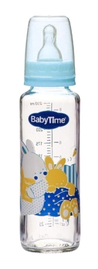 Babytime Polipropilen Yenidoğan Yavaş Akışlı Kulpsuz 0-6 Ay Desenli Mavi Biberon 250 ml