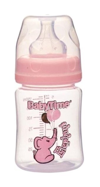 Babytime Bt076 Polipropilen Gaz Yapmayan Antikolik Yenidoğan Yavaş Akışlı Kulpsuz 0-18 Ay Desenli Pembe Biberon 150 ml