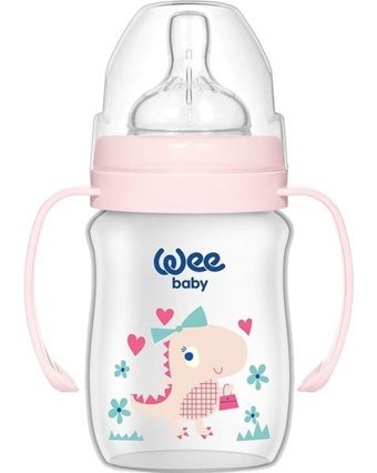 Wee Baby Polipropilen Gaz Yapmayan Antikolik Yenidoğan Yavaş Akışlı Kulpsuz 0-6 Ay Desenli Pembe Biberon 150 ml