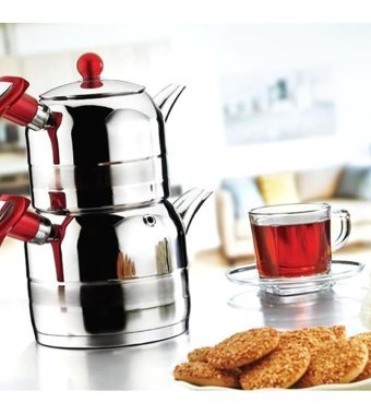 Kahramanlar Yağmur Mini Çelik Çaydanlık Kırmızı
