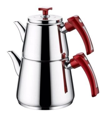 İnter Hanzade Mini Çelik Çaydanlık Inox-Kırmızı