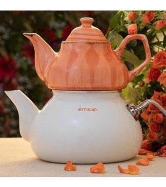Emsan Porselen Demlikli Emaye Çaydanlık Pembe