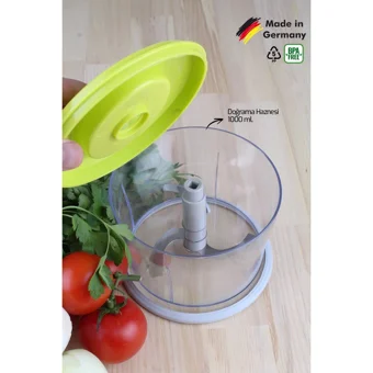 Morlimon 1000 ml Plastik Hazneli Üç Bıçaklı Üstten Basmalı Doğrayıcı Sarı