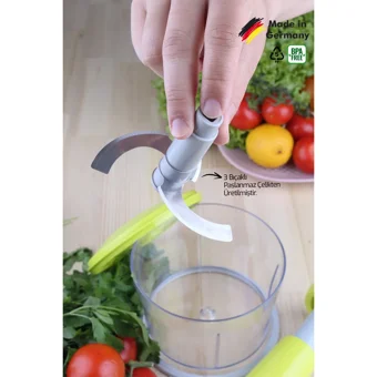 Morlimon 1000 ml Plastik Hazneli Üç Bıçaklı Üstten Basmalı Doğrayıcı Sarı