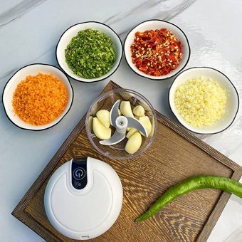 Grandzone 350 ml Plastik Hazneli Öğütücülü Üç Bıçaklı Mini Şarjlı Rondo Beyaz