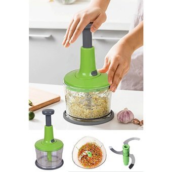 Lagabya Plastik Hazneli Üç Bıçaklı Mini Üstten Basmalı Doğrayıcı Yeşil