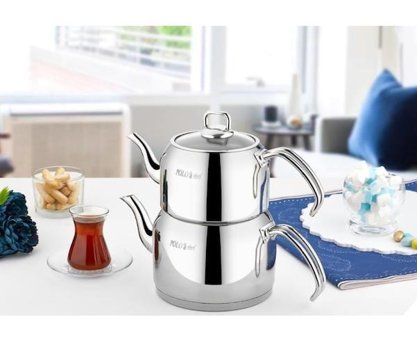 Polo Chef Hüsnü Ala Mini Çelik Çaydanlık Gri