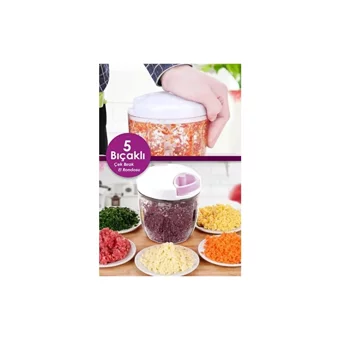 Grandzone 800 ml Plastik Hazneli 5 Bıçaklı İpli Doğrayıcı Kırmızı